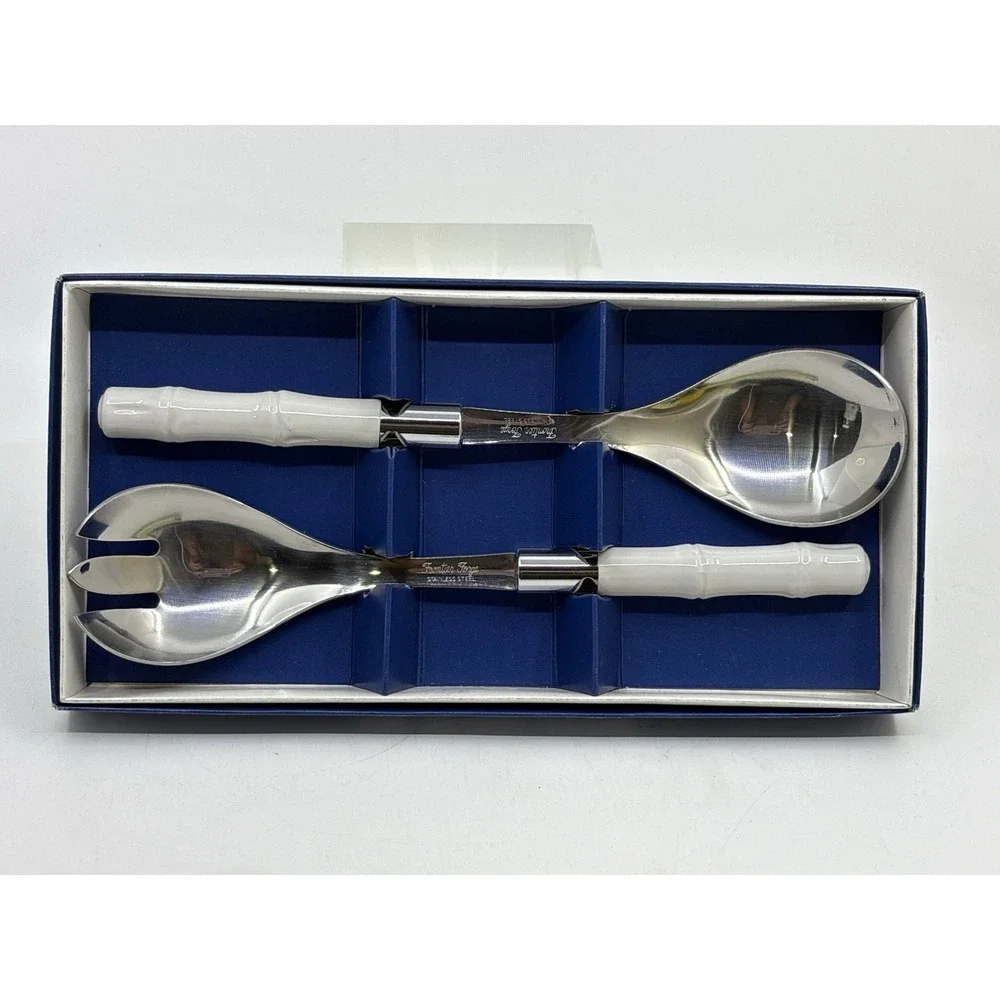Vintage Frontier Forge Serving Utensils Faux Bamboo Silver Box